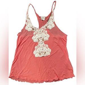 FREE PEOPLE INTIMATELY Salmon Color Racerback Lace Tank Top Vintage